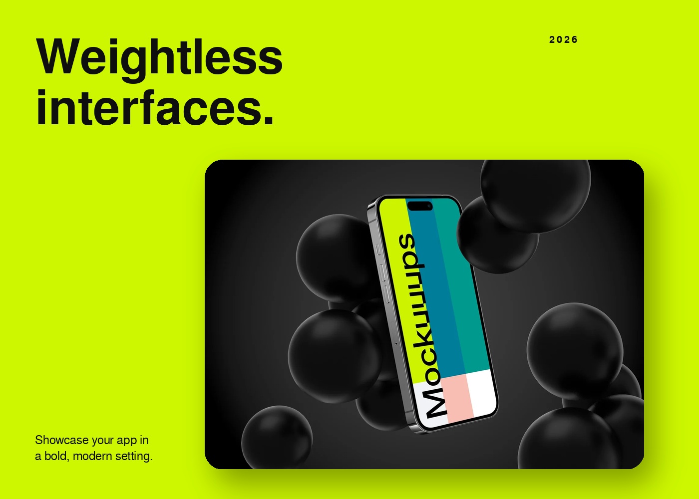 Lime editorial layout featuring the floating smartphone mockup
