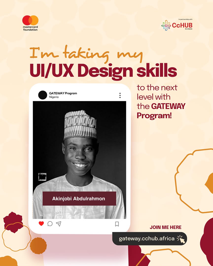 Gateway Program feature celebrating Akinjobi Abdurrahmon's continued UI/UX design learning